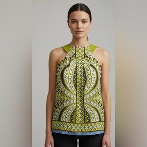 Banana Republic Green Silk Ethnic Print Tank Top Size Small NWT Summer Staple